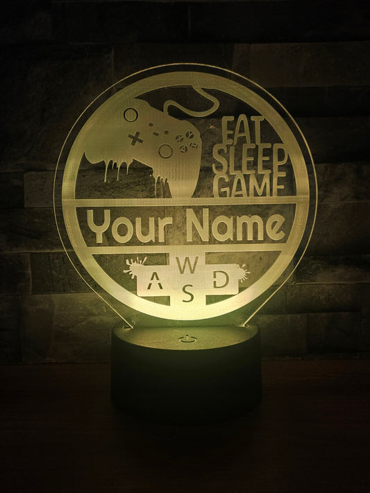 Personalised Gamer LED Light – Custom Name "Eat Sleep Game"