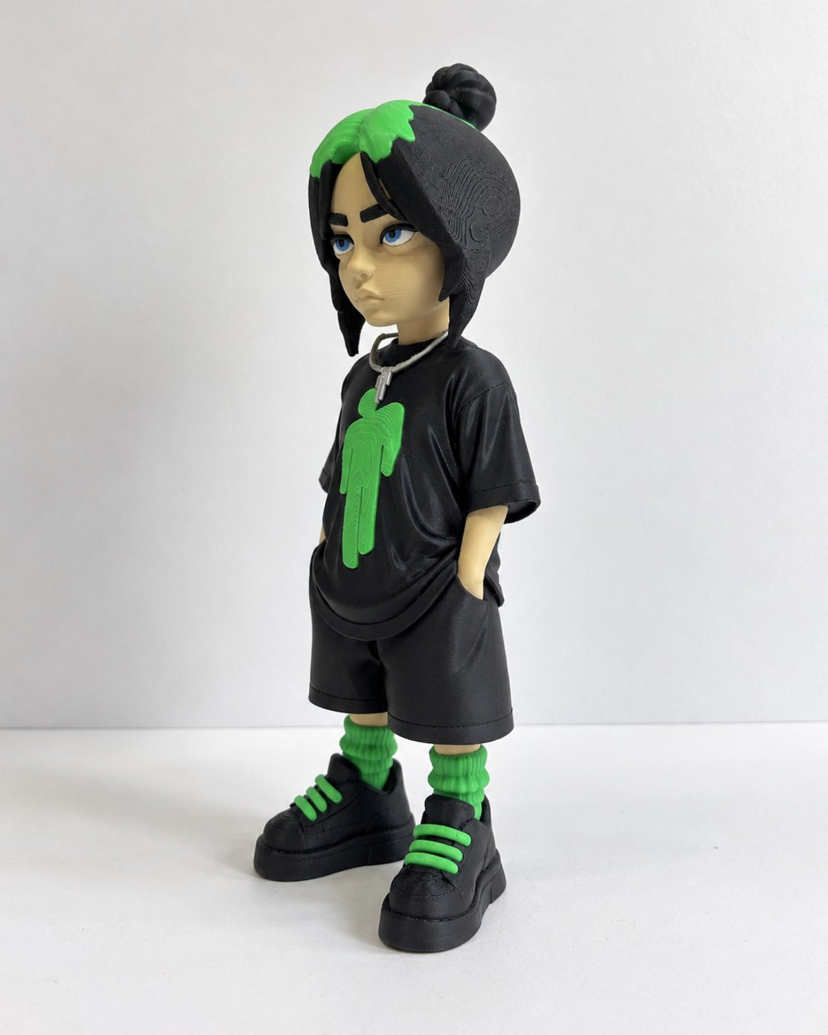 Billie Eilish inspired 3D printed figure - three quarter left view
