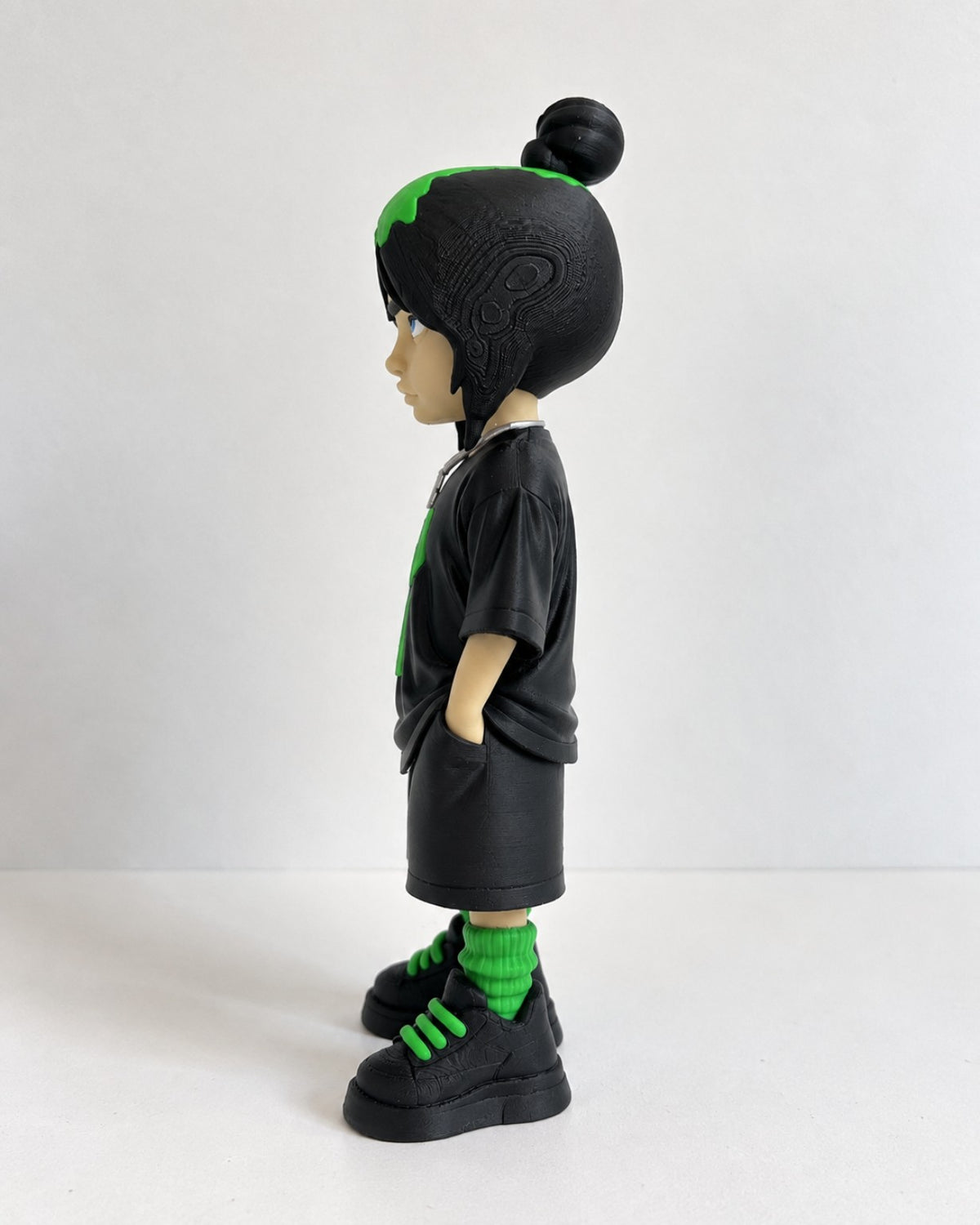 Billie Eilish inspired 3D printed figure - left side view