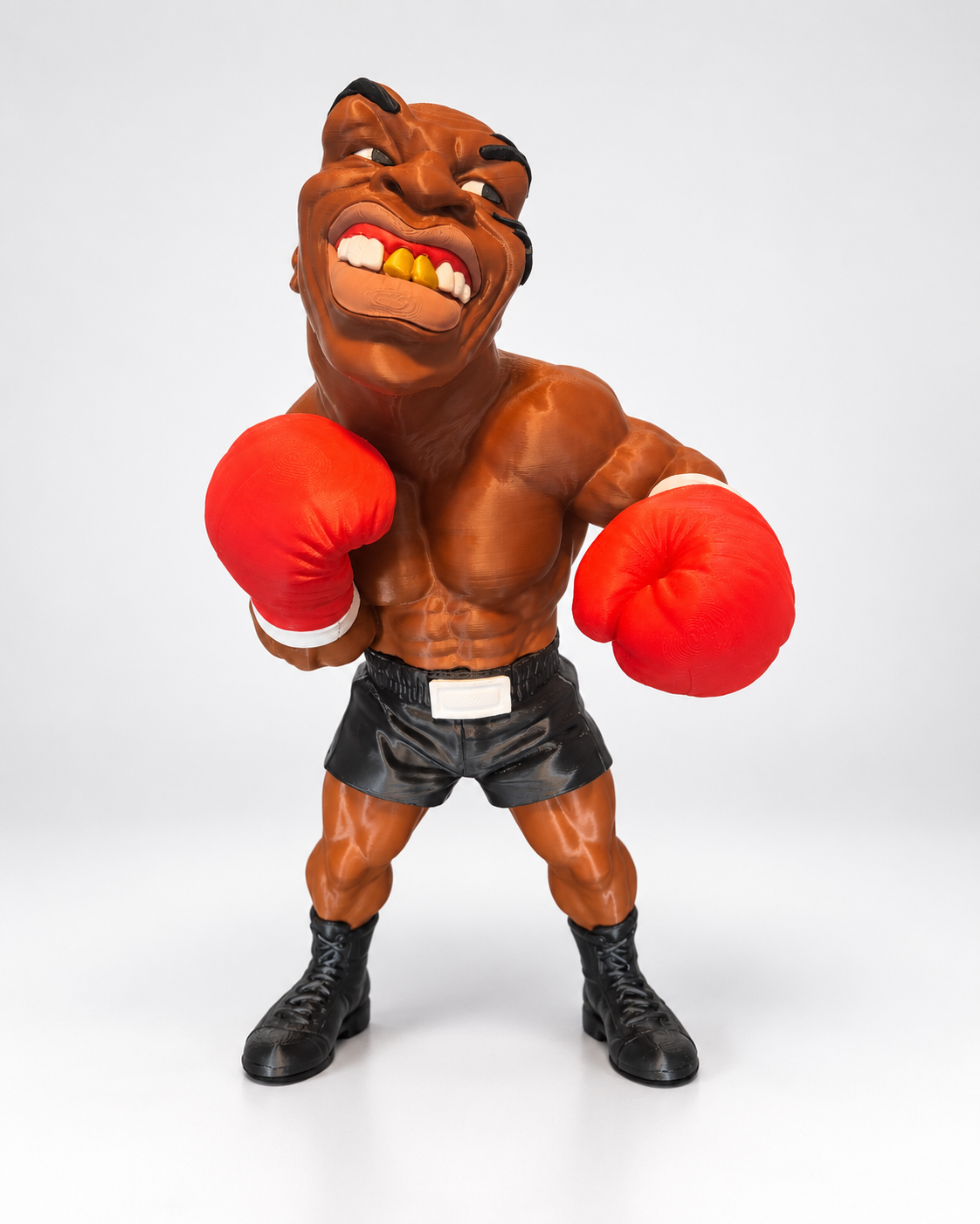 Freestanding 3D printed boxer caricature figure, front view
