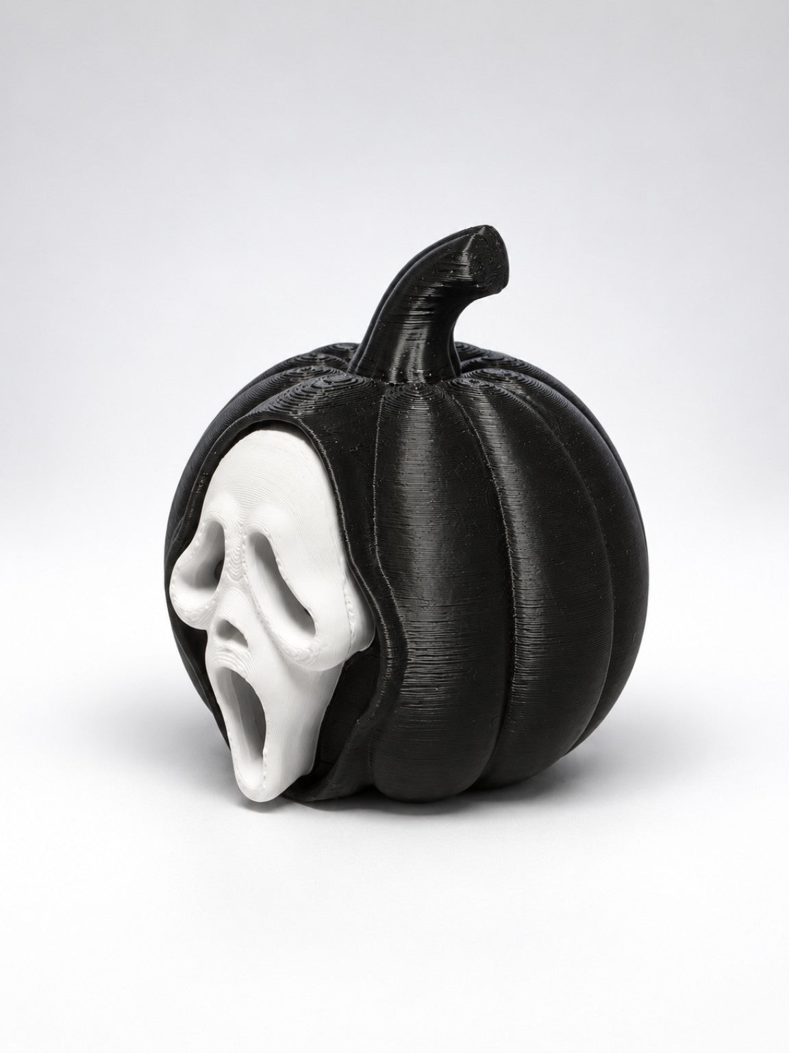 Black 3D printed screaming ghost pumpkin Halloween decoration left side view